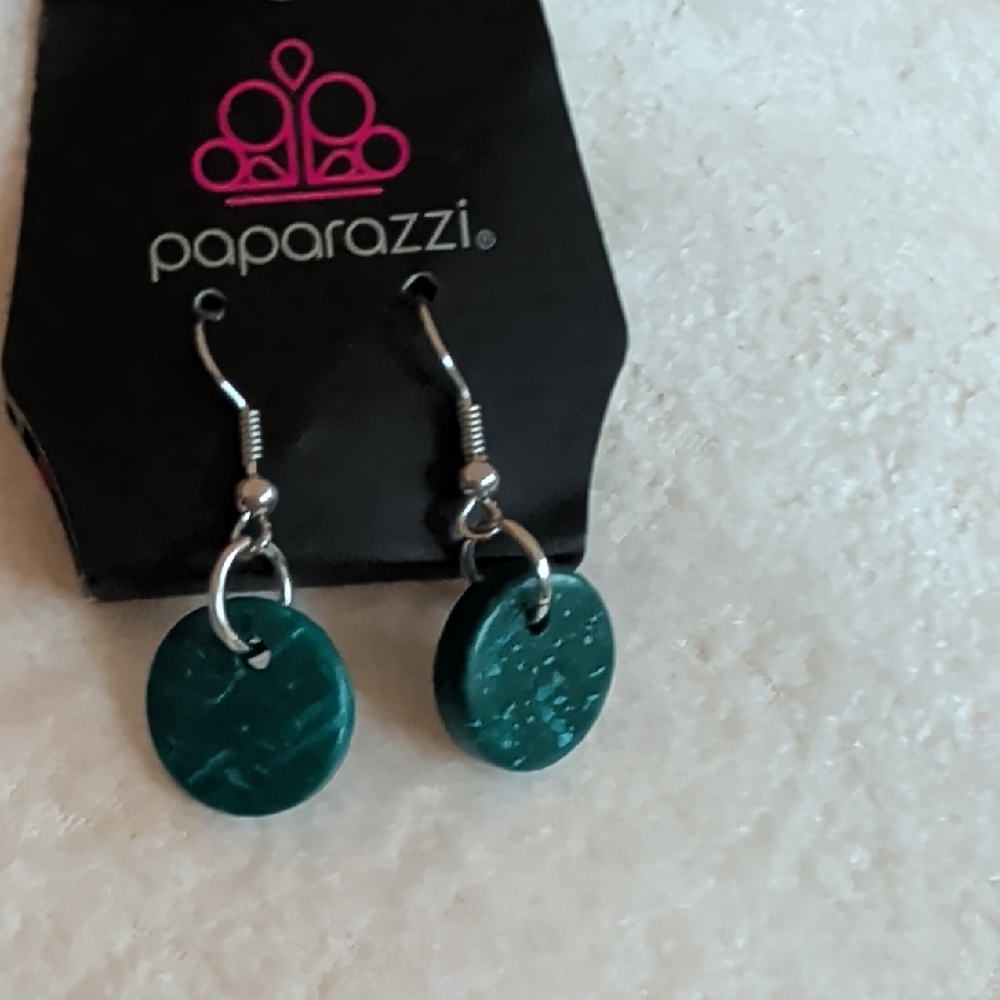 Paparazzi Teal Button Dangle Earrings New